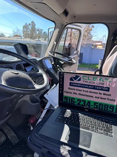 Mobile testing setup inside truck cab